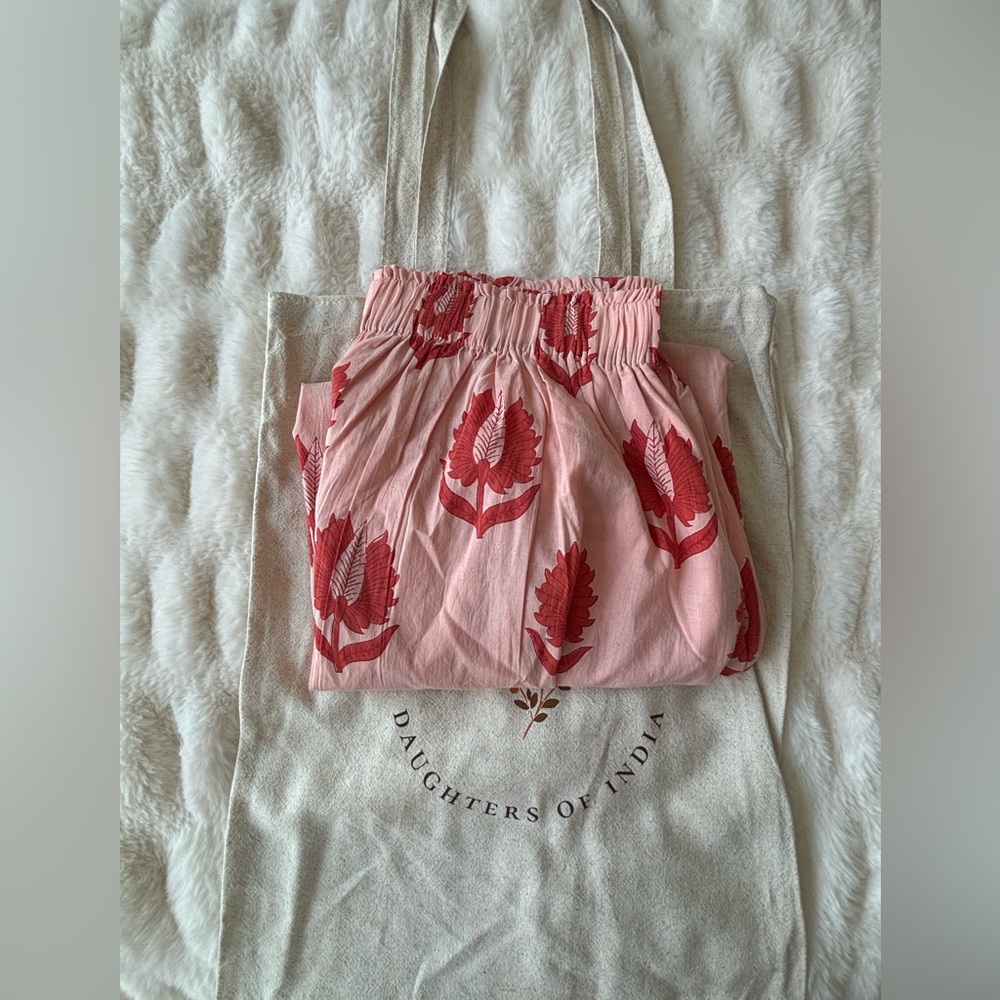 Daughters of India Pink Wide-Leg Jumpsuit with Red Motif - Picture 10 of 13